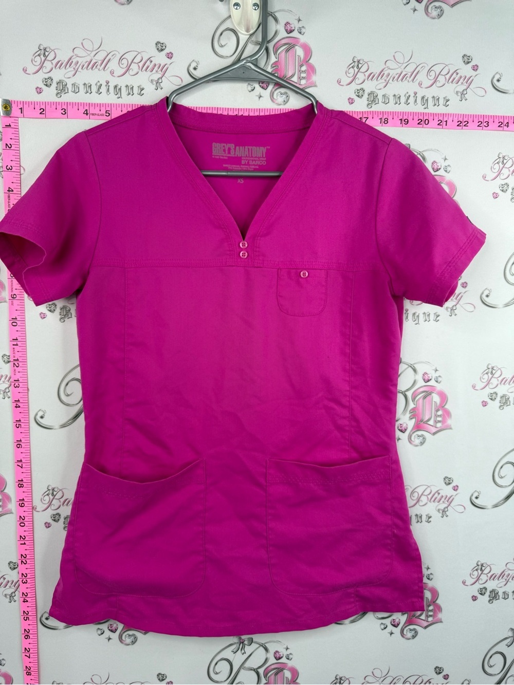 Grey's Anatomy T-shirt scrubs top purple pink Fuchsia V-Neck Scrub Top